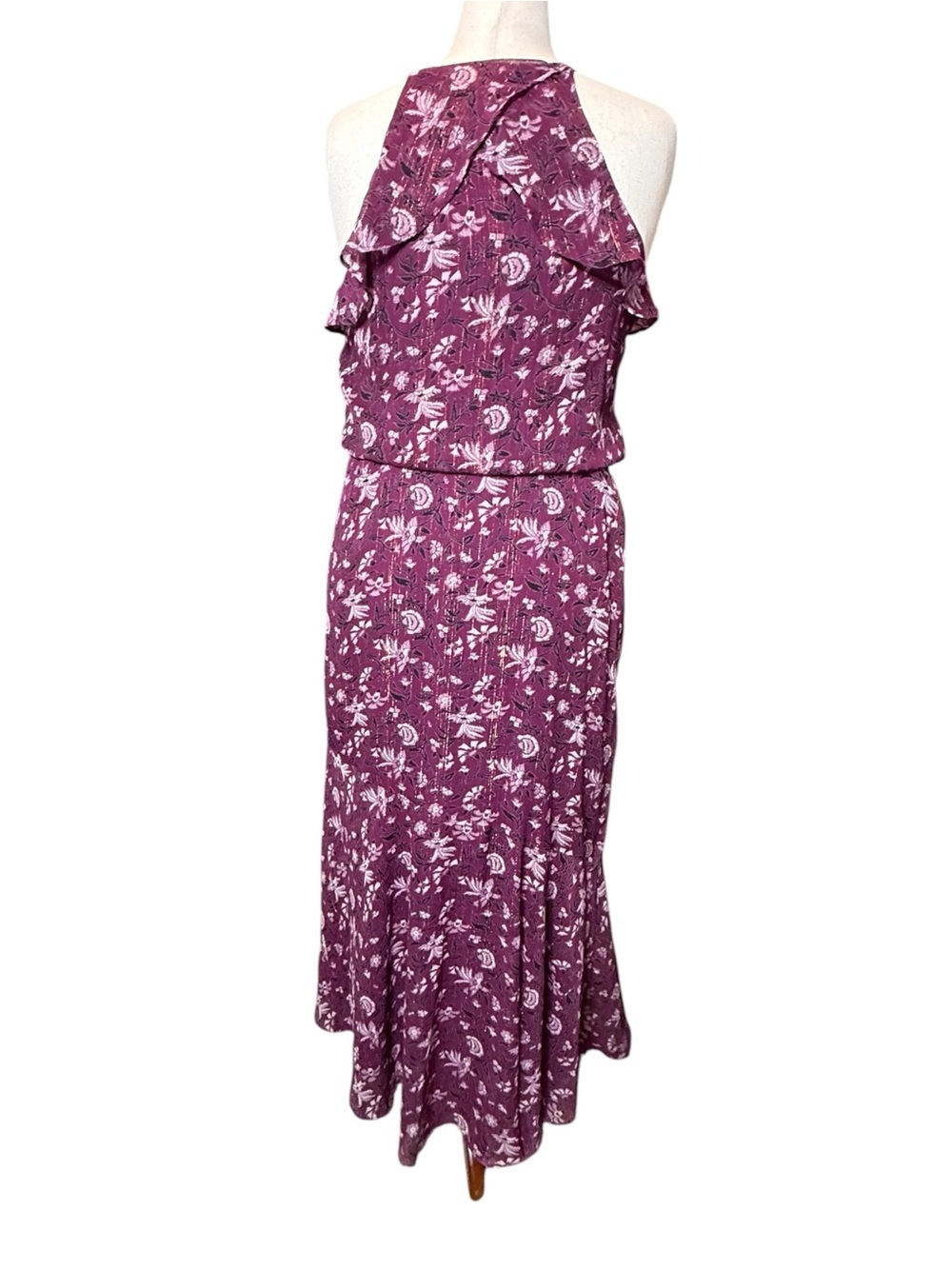 WHBM Plum Floral Halter Maxi Dress Size 12 NWT - Picture 5 of 6